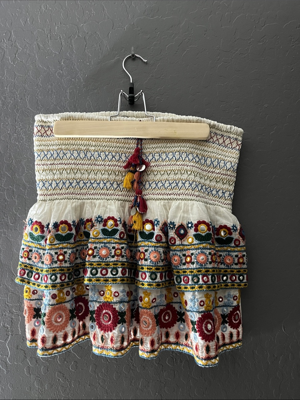 Zara Cream Embroidered Mini Skirt with Multicolor Floral Accents